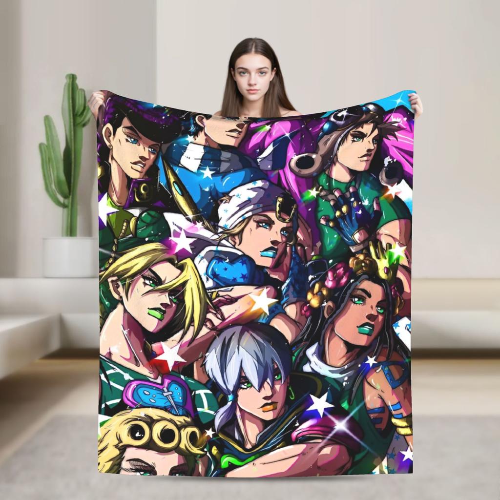 Bizarre Adventure Knitted Blanket Anime Flannel Throw Blanket Home Couch Decoration Soft Warm Bedspread