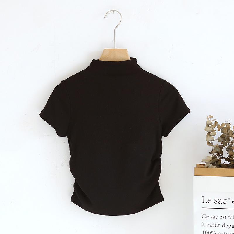 Women's Slim High Collar Short Sleeve T-Shirt with Chest Pads