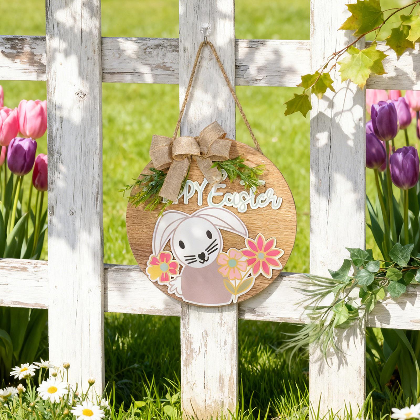 

Пасхальный деревянный венок, Подвеска с пасхальным кроликом, Дверное украшение для наружного двора one size