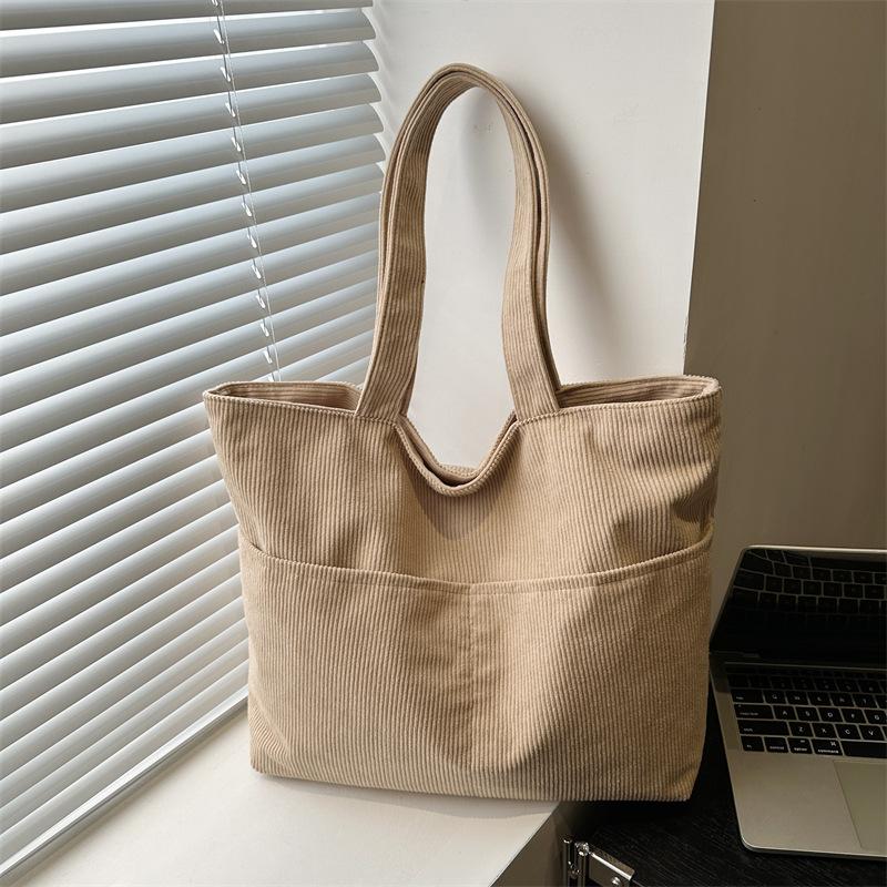 Koreanische Corduroy-Tasche mit großem Fassungsvermögen, neue einfarbige Handtasche für Damen, Schultasche für Studenten der Literatur und Kunst, Damen-Tragetasche