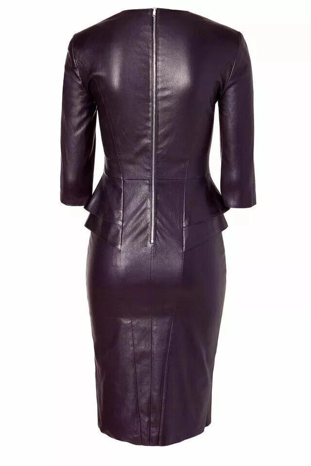 Casual Club Party Fashion Women's Purple Genuine Lambskin Leather Dress Stylish Handmade