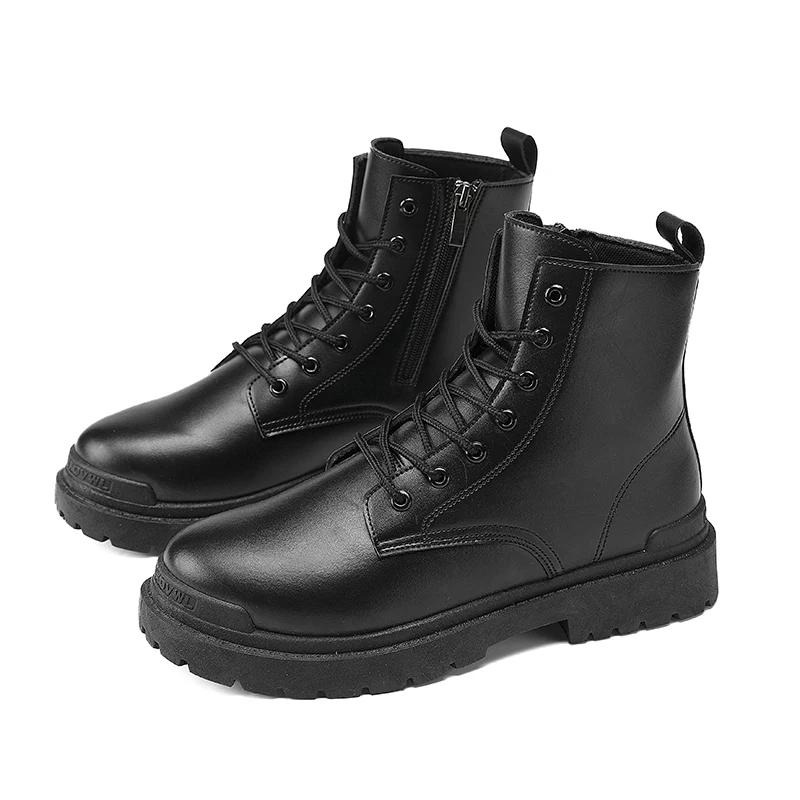 Autumn Winter Black Men's Bikers Boots British Style Leather Ankle Boots For Man Fashion Casual High Top Motorcycle Boots Men