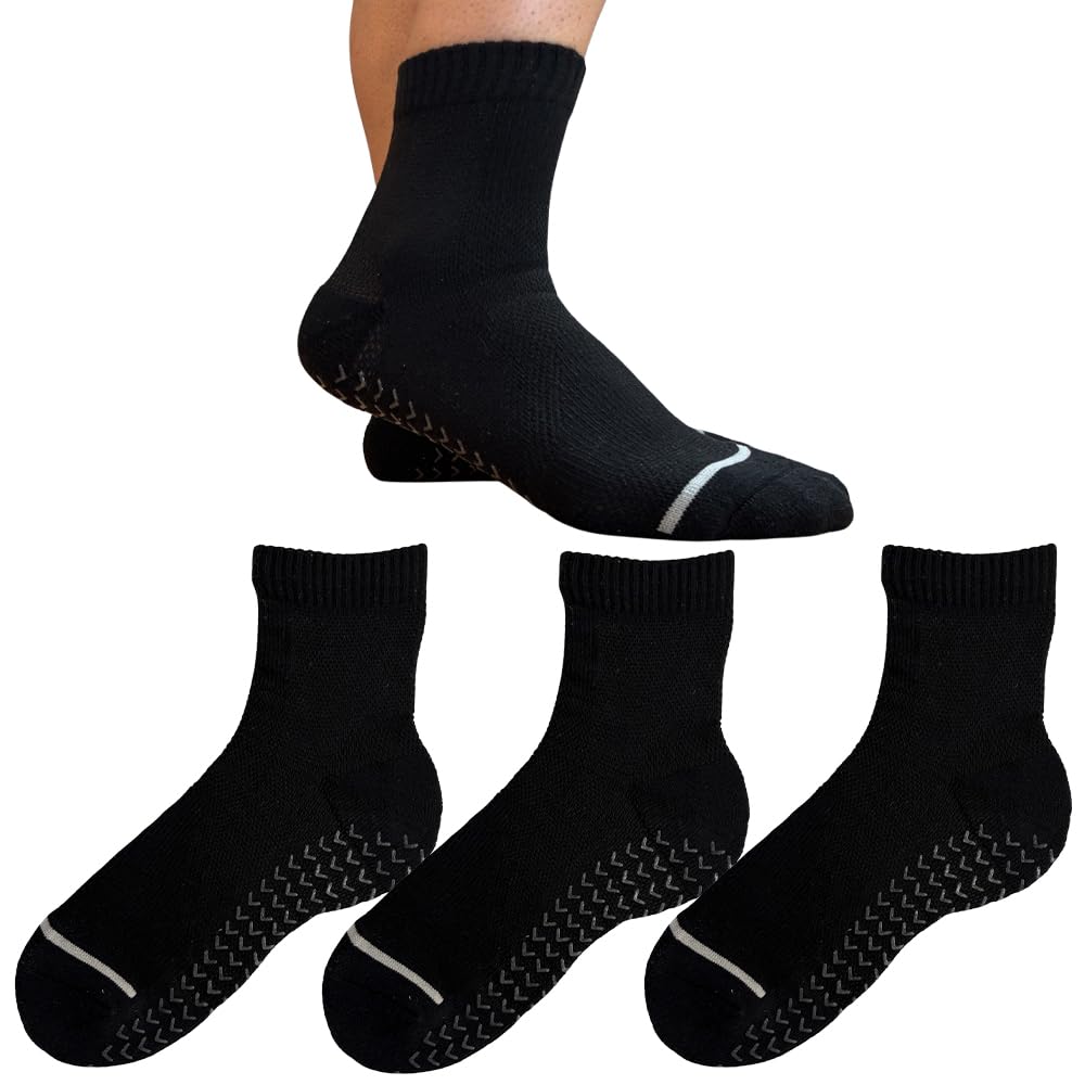 NAKAMAJITA PREMIUM Support Sports Socks with Arch Support and Sizes Set of for and Golf High-Power Full-Foot Non-Slip Grip, 25-27cm, 3, Black,