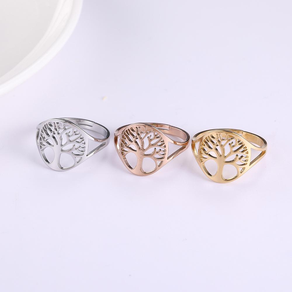 Tree of Life Adjustable Ring Stainless Steel Finger Rings Vintage Amulet Jewelry Anniversary Gifts for Women Men