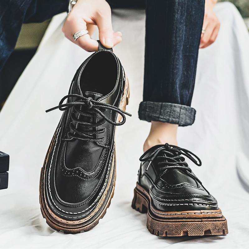 Brock leather shoes summer dress business casual British black sports soft surface high tide shoes