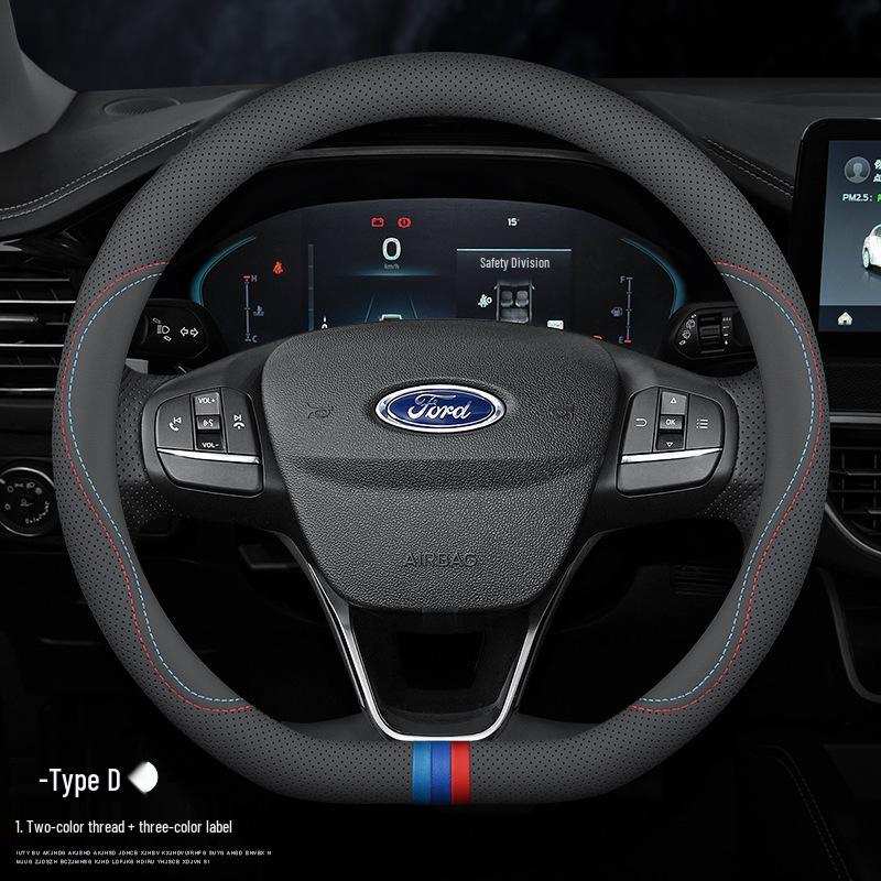 Ford Steering Wheel Cover: Genuine Leather for Mondeo, Edge, Kuga, Focus, Fiesta, Explorer, Mustang