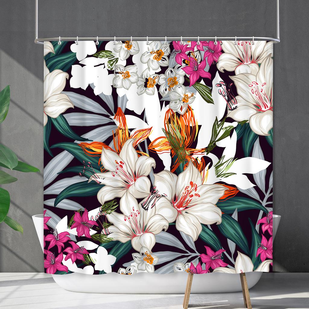 Shower Curtain Waterproof And Mildew-Proof 3D Digital Printing Plant Flower Plant Shower Curtain Bathroom Partition