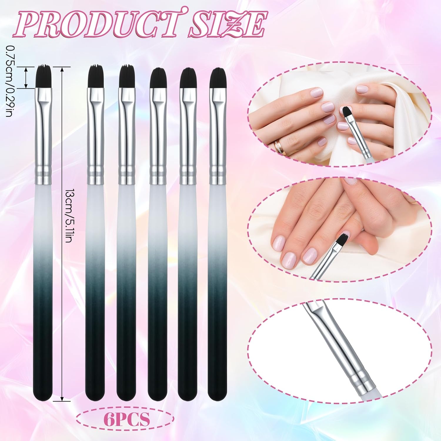 

6 Pcs Nail Polish Clean Up Brush French Tip Detail Brush Acetone Brushes Remover Manicure Brushes with Round & Flat Head Pen Painting Tools for Nails