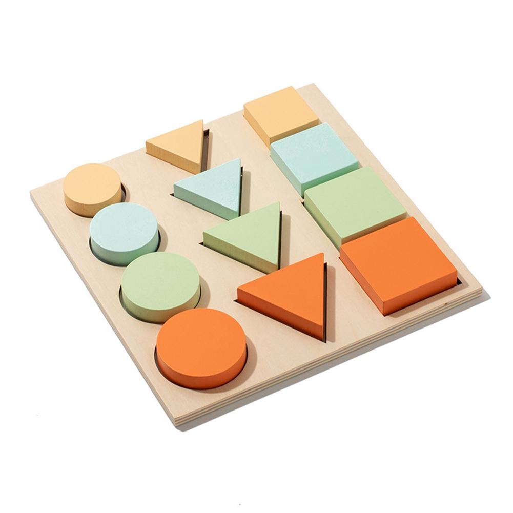 Kids Wooden Shape Puzzle Toy Geometric Shape Color Matching Cognition Board Gifts For Girls Boys