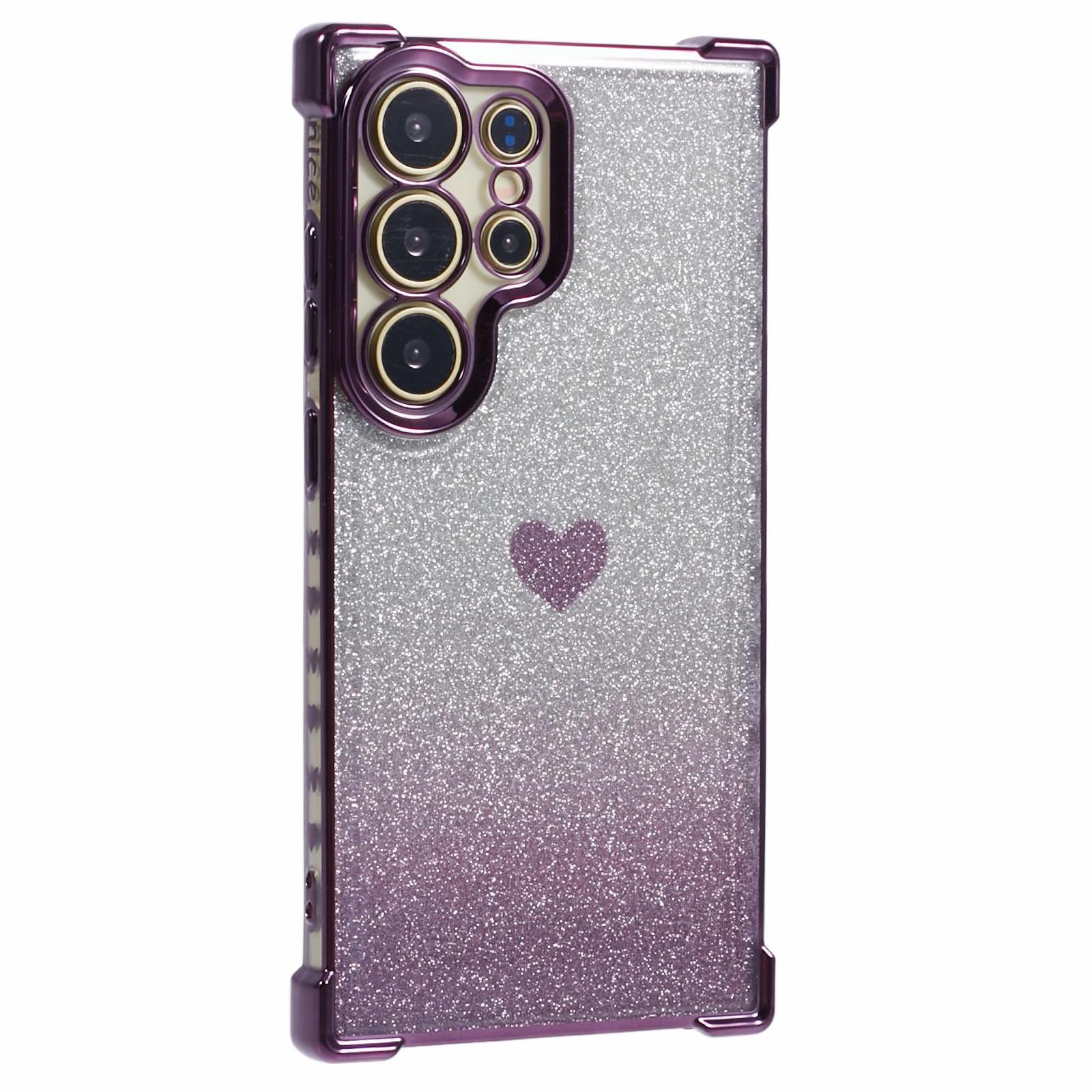 

Для Samsung Galaxy S24 Ultra Чехол из ТПУ Электроокрашивание Блестящая Крышка Телефона Узор Сердечки F