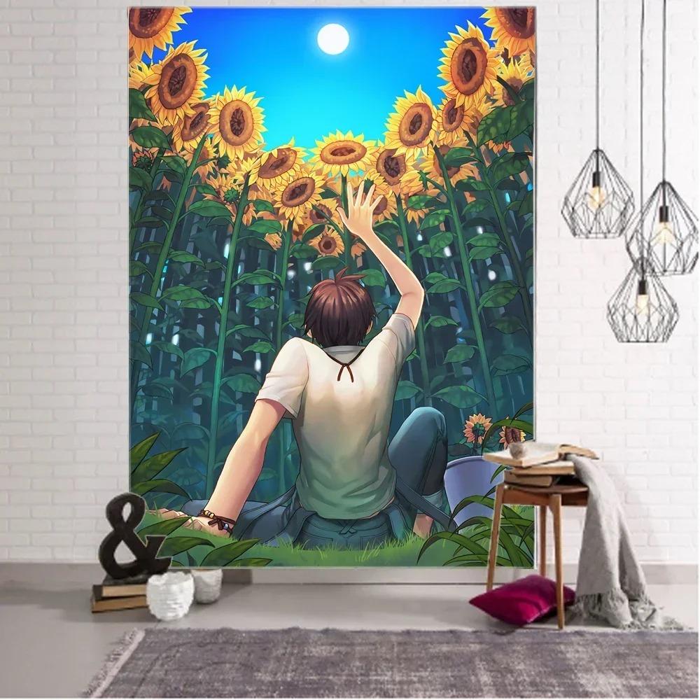 Sunflower Cartoon Wall Decor Tapestry Home Living Room Tapestry