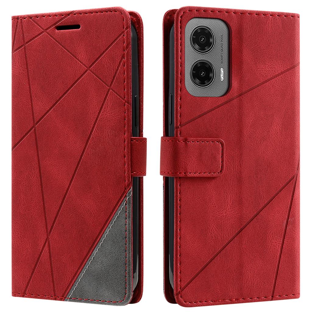 For Motorola Moto G35 5G Case Imprinted Lines PU Leather Splicing Wallet Phone Cover