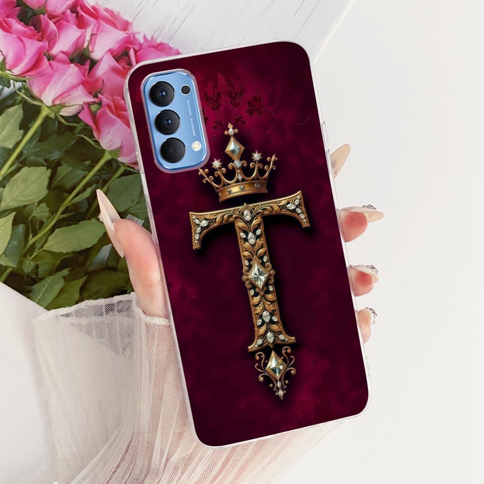 Transparent Für Oppo Reno4 4G Hülle CPH2113 Luxuriöse Krone A-Z Buchstaben 2D Flaches Muster Weicher Bumper Für Oppo Reno 4 4G Handyhülle