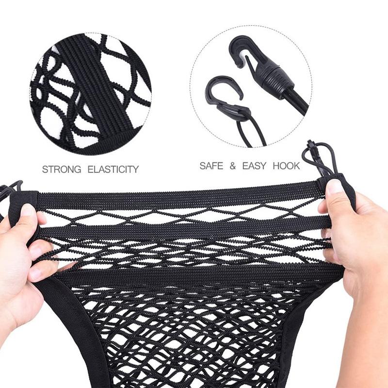 Car Mesh Organizer Storage Elastic Car Mesh Net Bag Seat Back Hanging Luggage Hooks String Kit Net Barrier for Backseat Dogs Pet