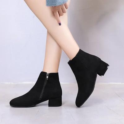 Neue Damen Kunstwildleder Stiefeletten Blockabsatz Plüsch Schick Spitzzehe Blockabsatz Kurze Stiefel Outdoor Freizeit Damen Winterstiefel