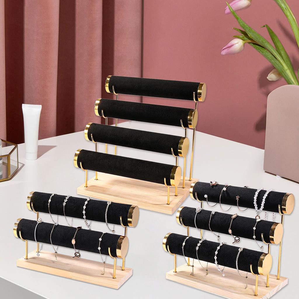 Detachable Tiered Jewelry Rack Wood Base Stand for Showcasing Bracelets and Bangles Wrist Accessories Storage Organizer