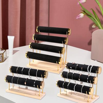 Detachable Tiered Jewelry Rack Wood Base Stand for Showcasing Bracelets and Bangles Wrist Accessories Storage Organizer