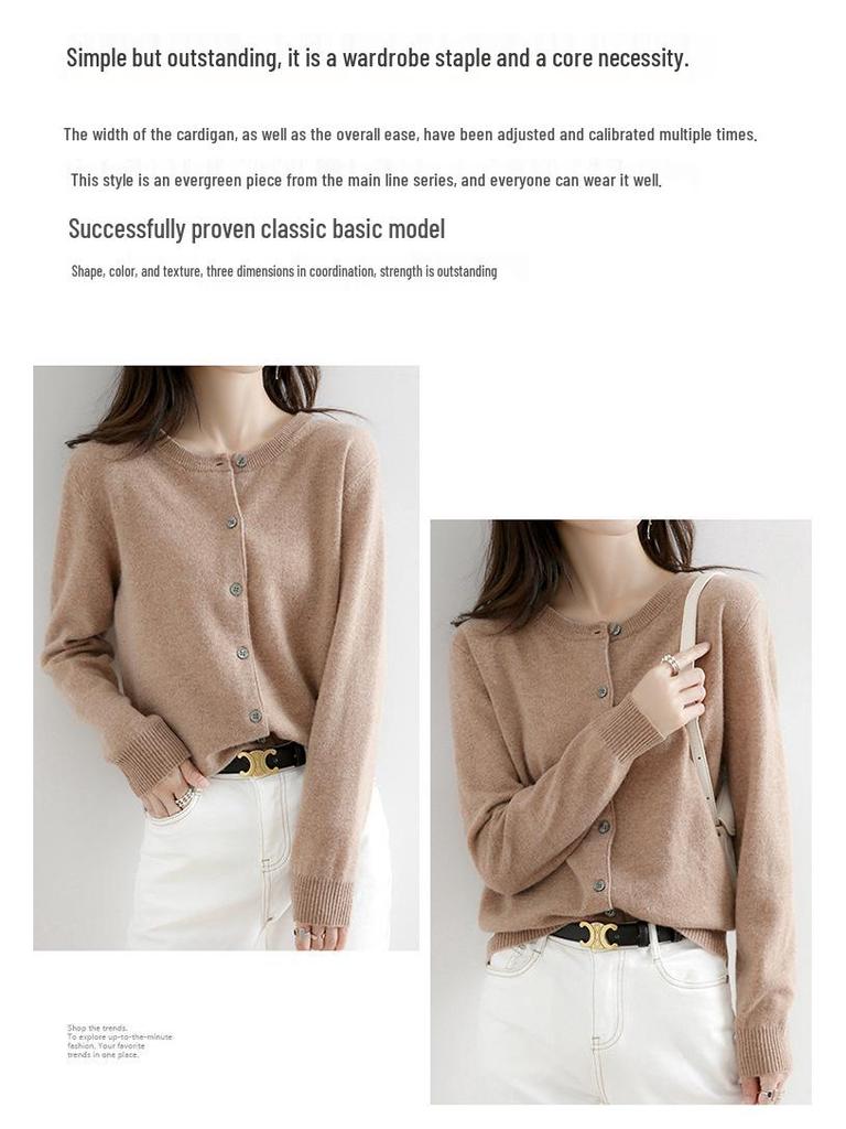 Cardigan tricotat lejer versatil pentru femei, Primăvară/Toamnă 2025 - Culoare solidă la modă cu gât rotund