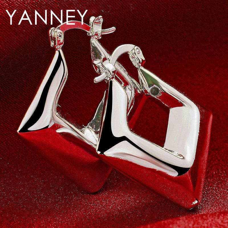 30MM 925 Sterling Silver Glossy Square Hoop Earrings for Women Fashion Charm Wedding Engagement Party Gift Jewelry Accessories