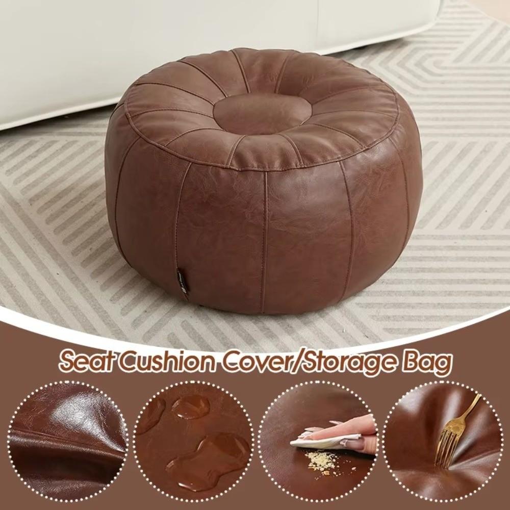 Non-Slip Pumpkin Pouf Cover Large Capacity Sofa Stool Cover Leather Pouf Shoe-changing