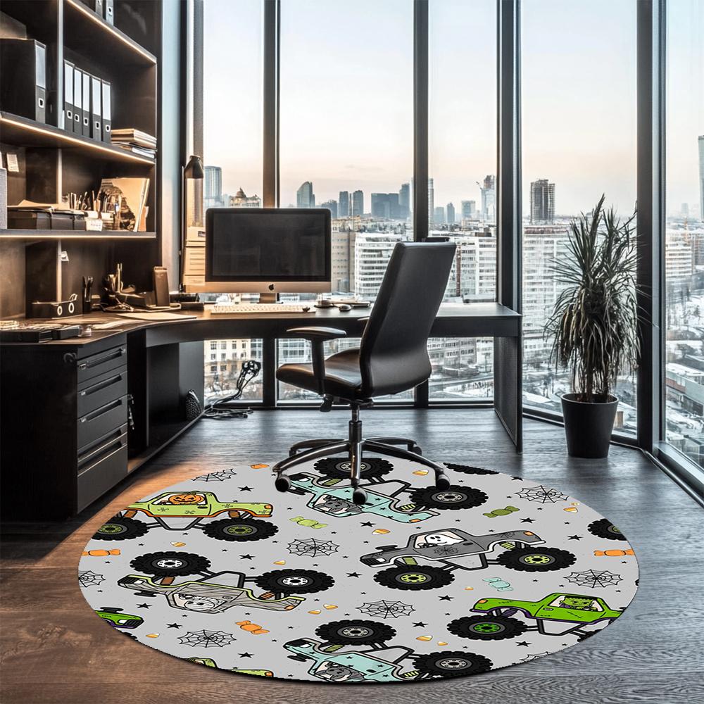 Truck Printed Round Rug Carpet Chair Rug Area Rug Entryway Doormats,for Office Chair Living Room Bedroom Kitchen Room.