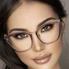 Retro large frame European and American metal cat eye photosensitive color-changing glasses women's round face thin anti-blue light flat light glasse