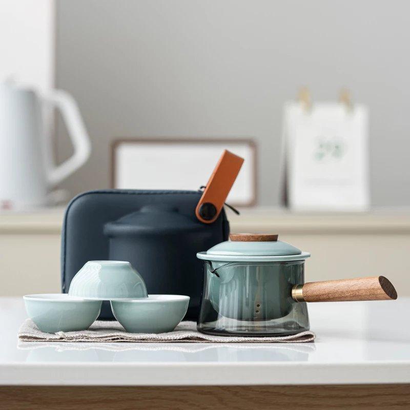 Travel Tea Set Portable Outdoor Camping Travel Tea Making Equipment Accompanying Express Cup One Pot Three Cups