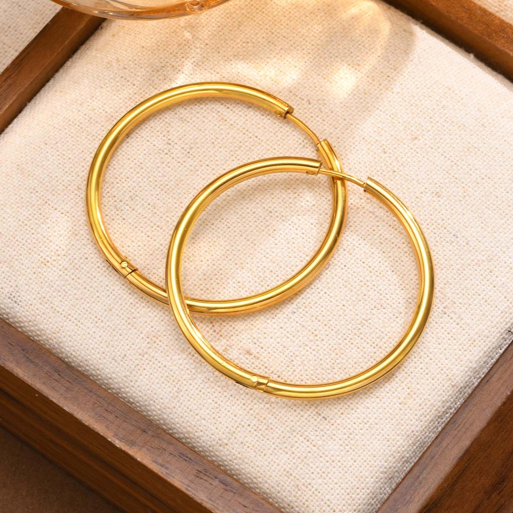 Vintage Metal Big Round Hoop Earrings for Women,Statement  Dangle Earrings,Stainless Steel Gold Plated Earring Jewelry Gifts