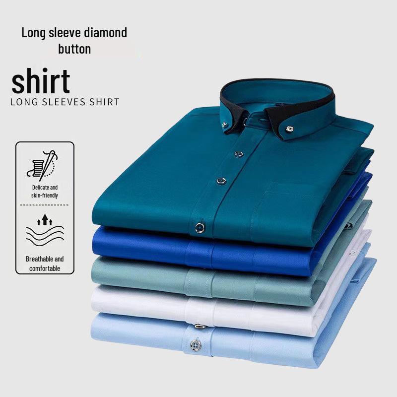 

Men s Iron-Free Long Sleeve Business Shirt with Four-Way Stretch and Diamond Buttons 2XL 41