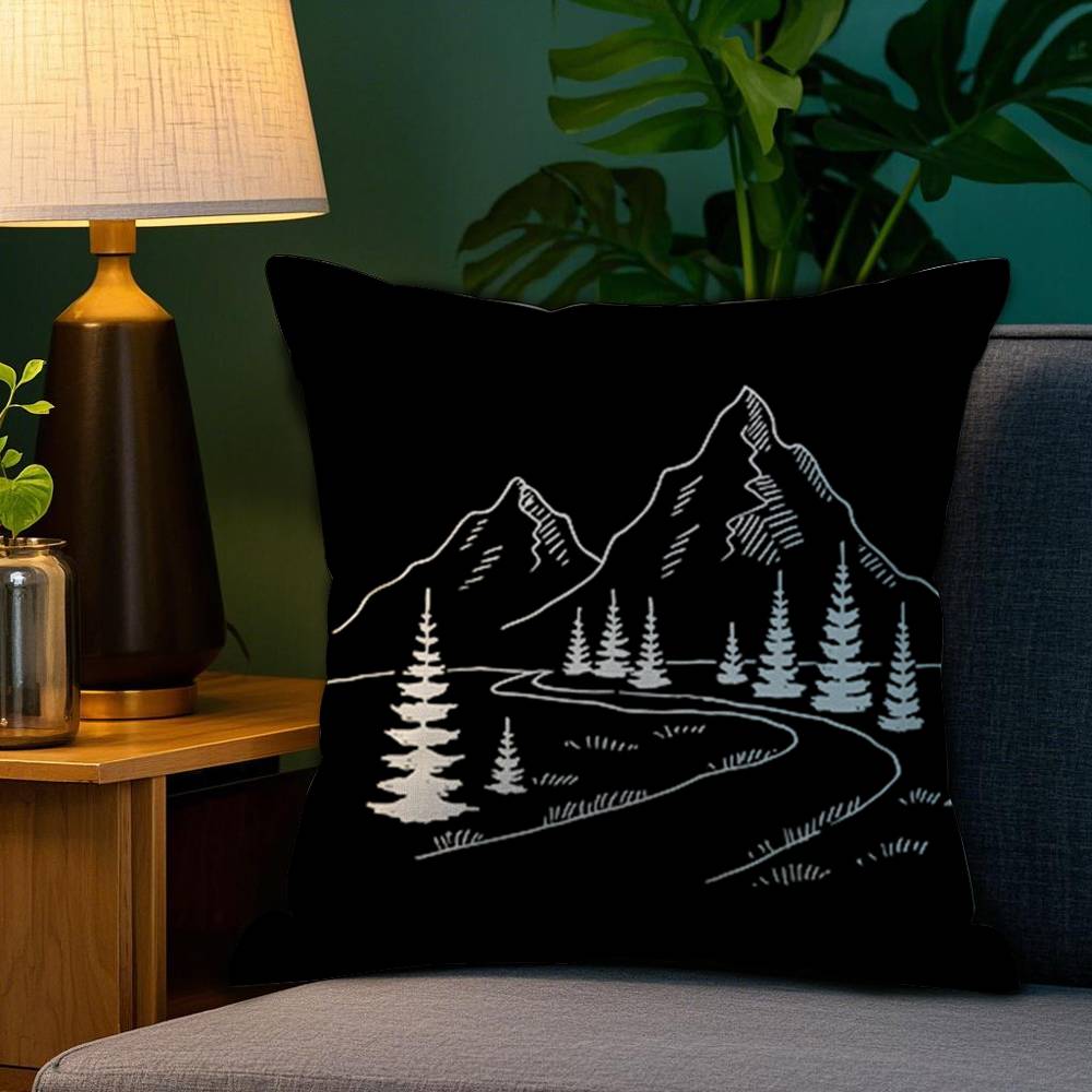 

Line Mountain Scenery Pillow Case Plush Fabric Soft Double Sided Print Home Sofa High Quality Cushion Cover Throw 12x12Inch