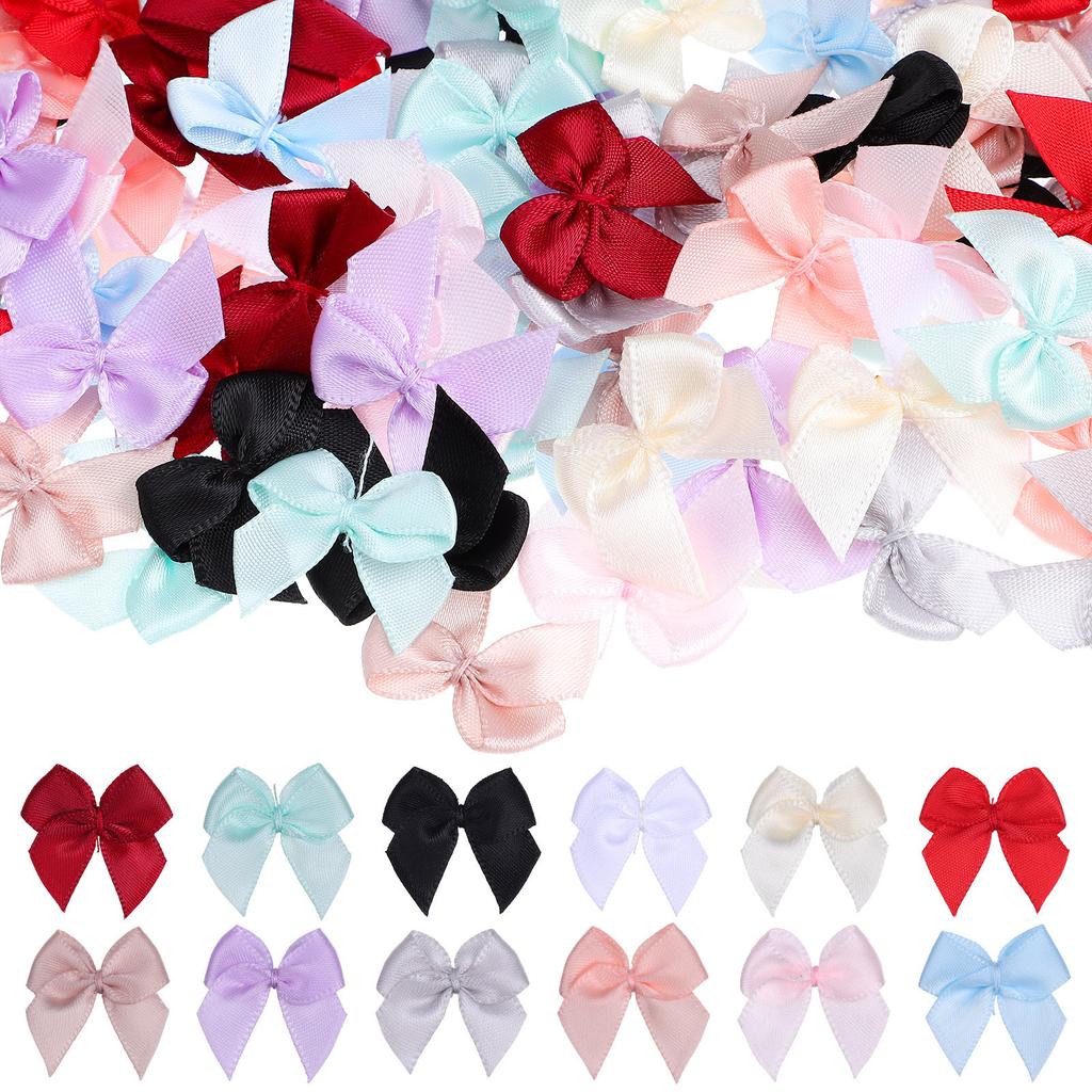 180pcs 2.7cm Small Ribbon Bow Diy Crafts Decoration Handwork Present Packaging Party Decoration Colored Ribbon Bows