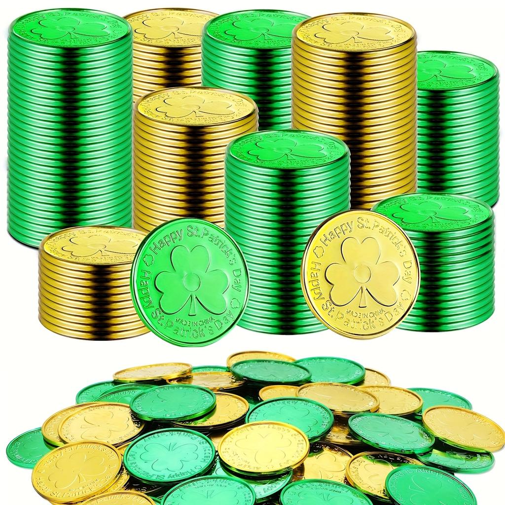 30 Stück Plastik Kleeblatt-Münzen für St. St. Patrick's Day Mit Kleeblättern, Diese Goldenen & Grünen Münzen Kommen mit Kleeblatt
