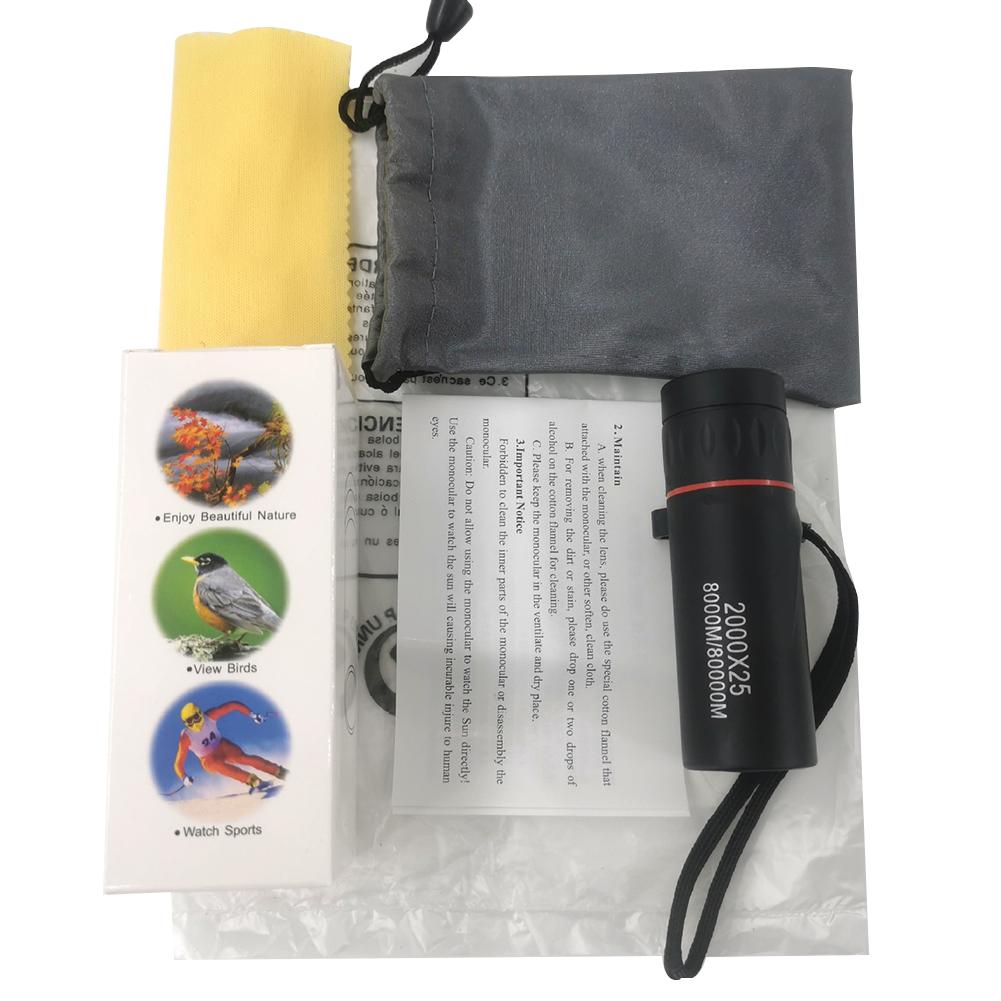 

2000x25 Monocular Telescope Portable Scope Anti Fog Mini Pocket Telescope with Phone Clip HD Monocular Scope for Camping Hunting