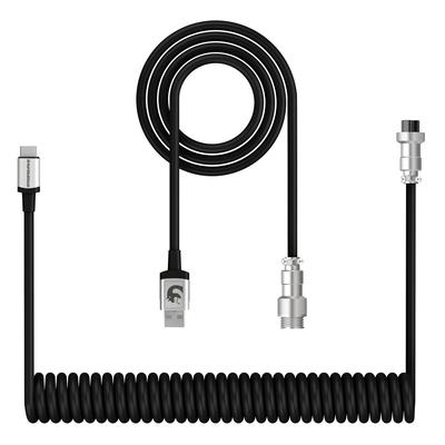 ZIYOU LANG C01 Keyboard Coiled USB Custom Coiled USB Double Sleeve Metal Detachable Aviation Spiral Style Cable, Connector, Type-C Plug, Plug, (Black)