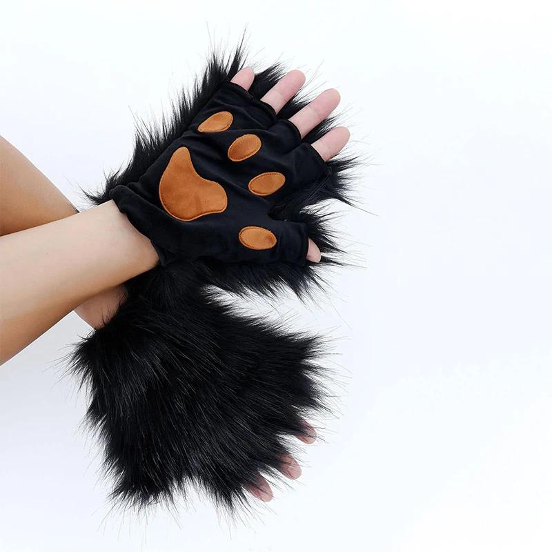 3PCS Handmade Faux Fur Masque Fox Masque Handmade Faux Fur Cat Fox Masquerade Kit for Halloween Party Cosplay Therian