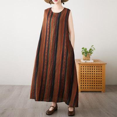 Ärmelloses Plus-Size-Baumwolle-Vintage-Blumenmuster, neue Kleider für Damen, lässig, locker, langes Sommerkleid