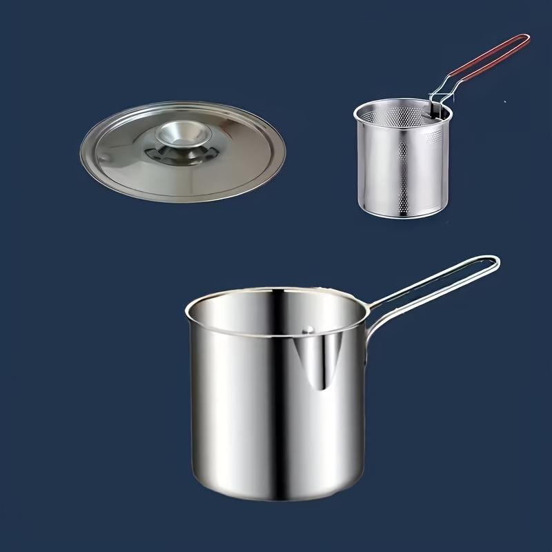

Stainless Steel Gas Fryer with Oil Filter Basket Multi-function Mini Frying Pan for Home Use Oil Saving Design 3pcs