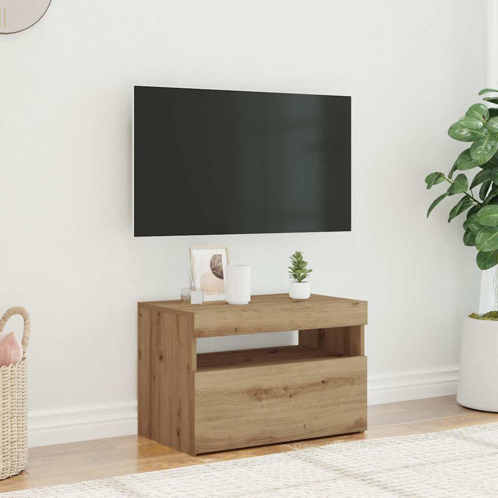 TV Stand with LED Lights Artisan Oak Finish 60 x 35 x 40 cm