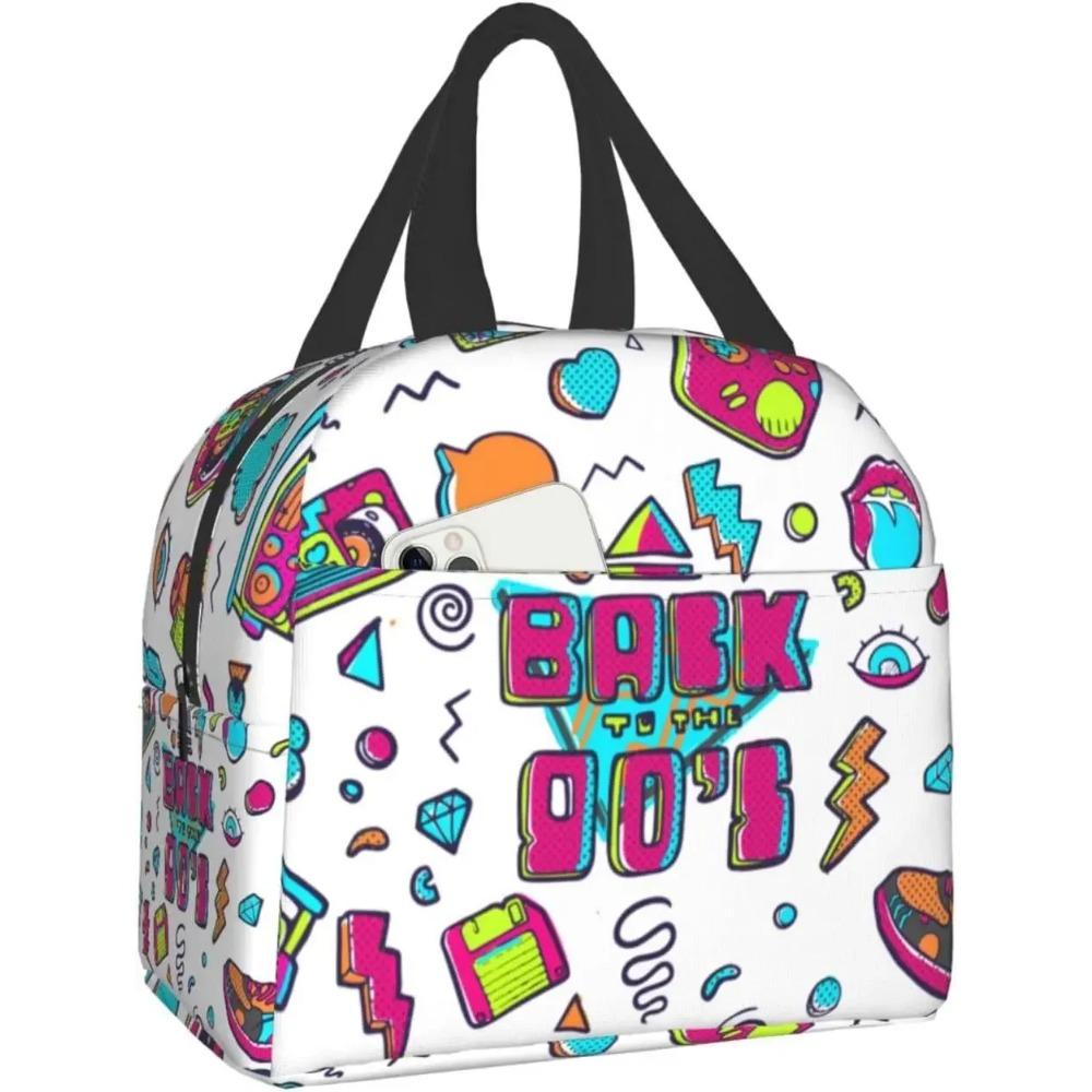 Colorful Abstract 80s Style Portable Lunch Bag For Women Men Insulated Cooler Tote Bag Reusable Lunch Box For Travel Picnic Work