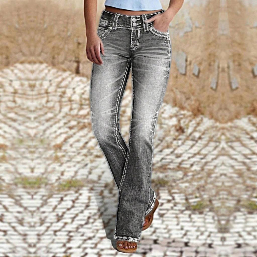 Pantaloni Jeans Albastri cu Talie Înaltă, Casual, Evazați, Slim Fit, pentru Femei, cu Buzunare