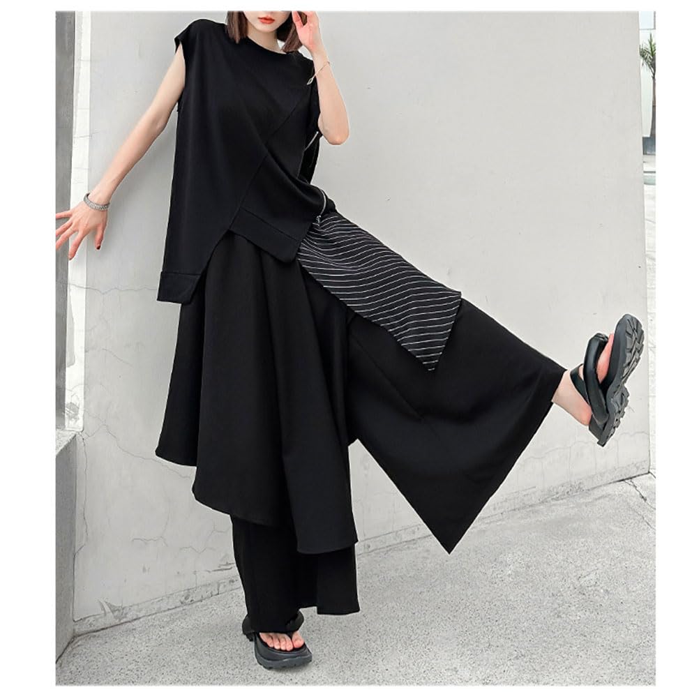 Morino Long Layered Skirt Pants for Men and Hakama Gaucho Street Black Wide-leg Pants, Women, Pants, Pants, Unique, Fashionable, Style,