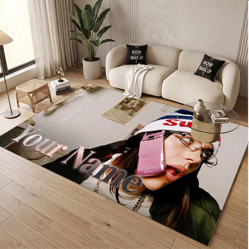 Custom Rug Billie Eilish Pattern Print Name Text Soft Non‑Slip Floor Carpet for Home Indoor Decoration