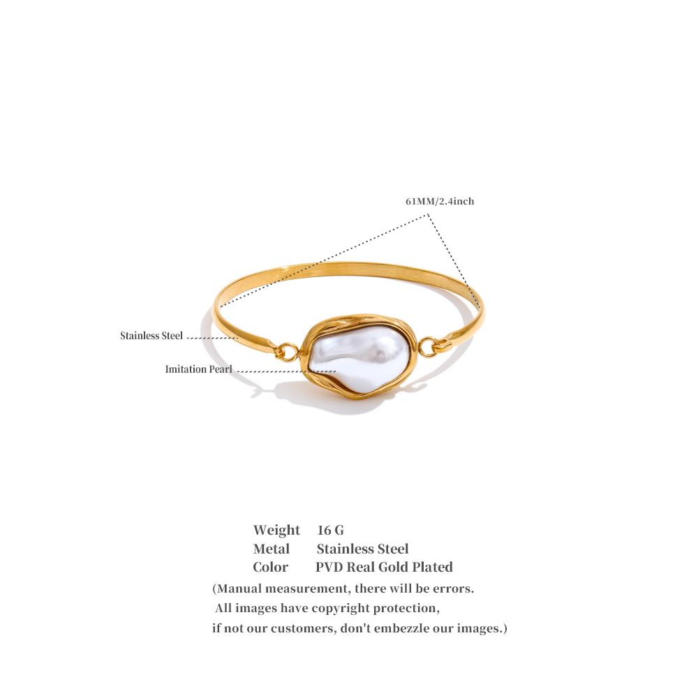 Yhpup 60mm Baroque Imitation Pearls Bracelet Bangle for Women 18K Golden PVD Plated Vintage Fashion Wrist Jewelry Accessories