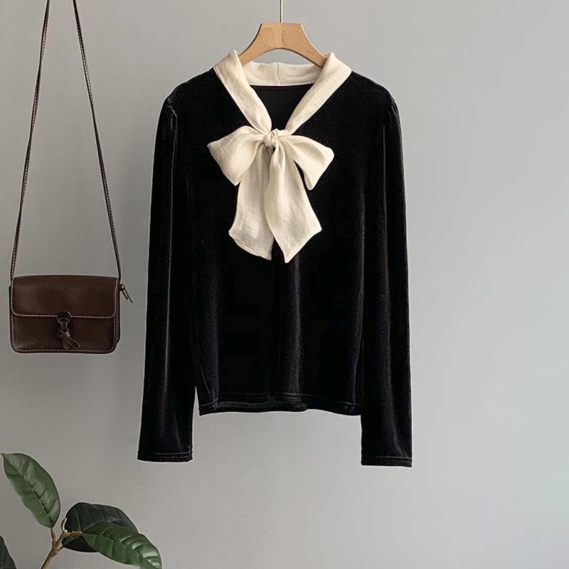 Oranžová Zhi Dámská Vintage Francouzská Sametová Halenka - Kolekce Podzim 2024