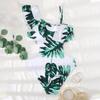 One Piece Swimsuit for Women Cut Out Design Ruffle Detail Asymmetric Strap Leaf Print Beachwear Swimwear