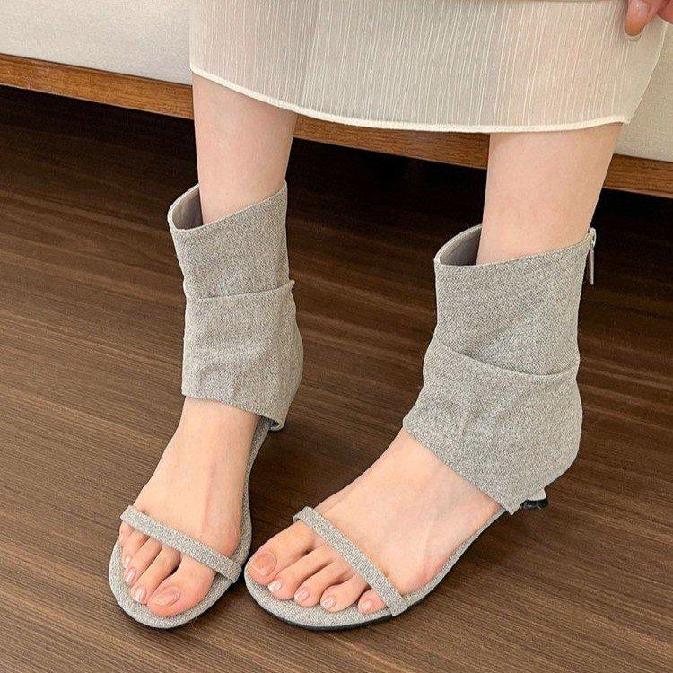 New French Niche Trousers Boots High Heel Cool Boots Women's Summer Stiletto Sandals Medium Heel Roman Women's Shoes