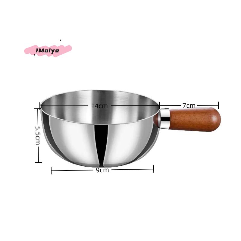 14/17cm Stainless Steel Bowl with Walnut Wood Handle Single-person Pot for Fruit Salad And Yogurt - Breakfast Cooking Tool