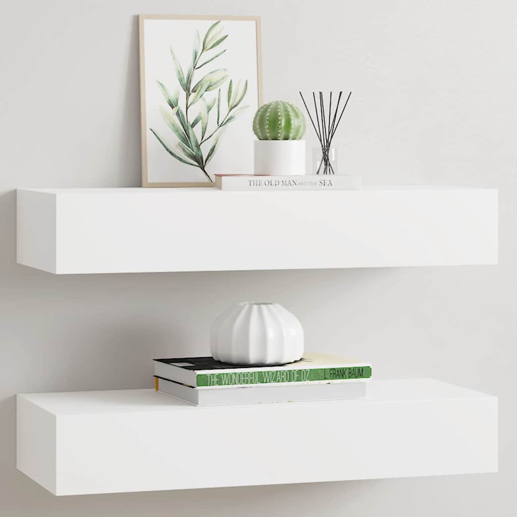 Wall mounted drawer shelves 2 pcs white 60 x 23.5 x 10 cm MDF