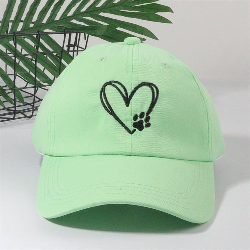 Casual Soft Top Sunshade Baseball Caps Cute Love Paw Print Wide Brim All-Match