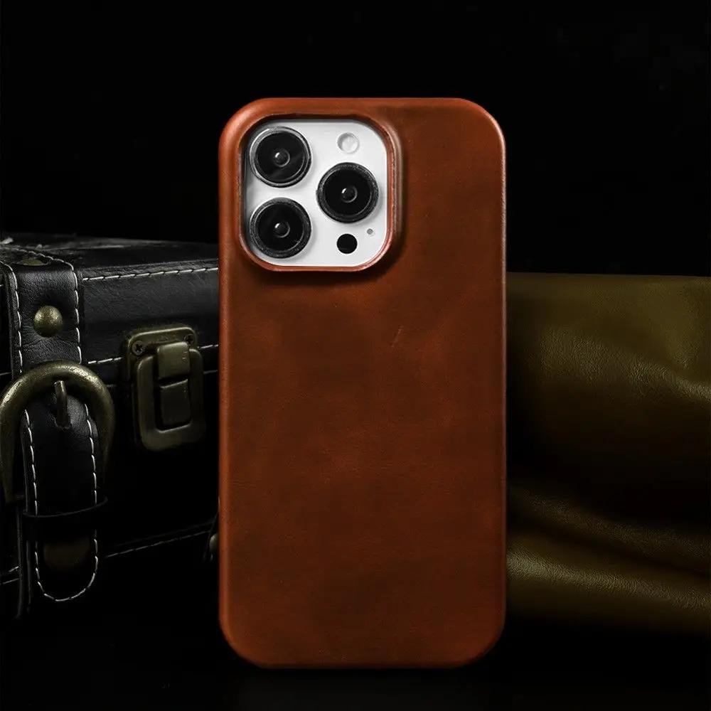 Business Genuine Leather Phone Case For Iphone 16 Pro Max 15Pro Aesthetic Vintage Back Cover For Iphone 13Pro 12Pro 11 14Pro 12